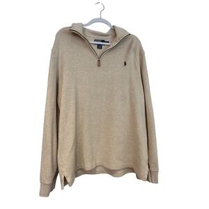Polo Ralph Lauren Mens XL Tan Heather Pima Cotton Quarter Zip Pullover Sweater